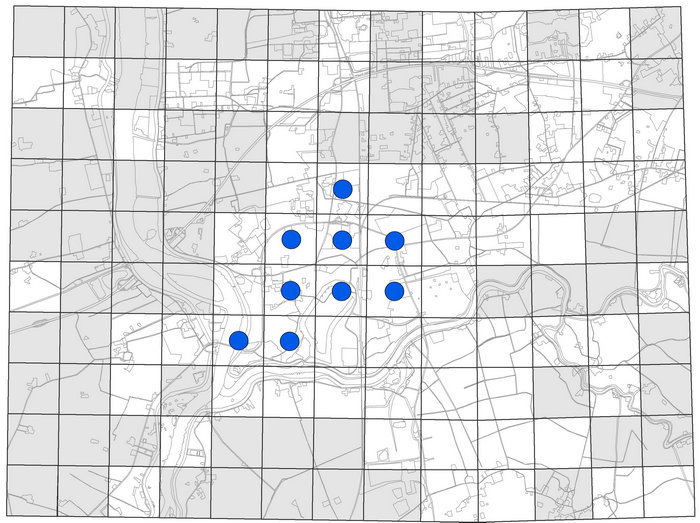 Rasterkartierung von Rindenflechten im Raum Leer Nachweise der Gewöhnlichen Blasenflechte (Hypogymnia physodes), die nur noch in Gebieten ohne Landbewirtschaftung im Stadtzentrum festzustellen war