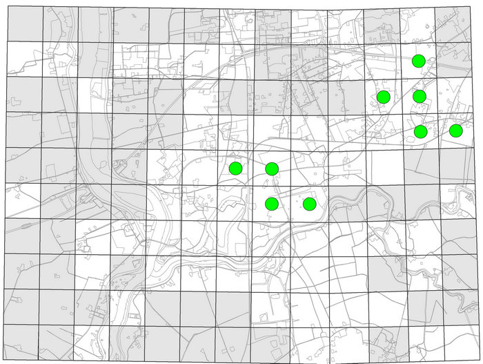 Rasterkartierung von Rindenflechten im Raum Leer Nachweise der säureliebenden Felsen-Schüsselflechte (Parmelia saxatilis), die außer im Stadtzentrum noch im Logabirumer Forst vorkommt